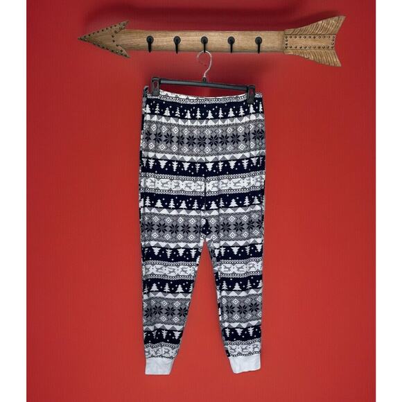 Jolly Jammies | Blue White Christmas Xmas Fair Isle Pajama Pants Large Snow Tree - Picture 1 of 6
